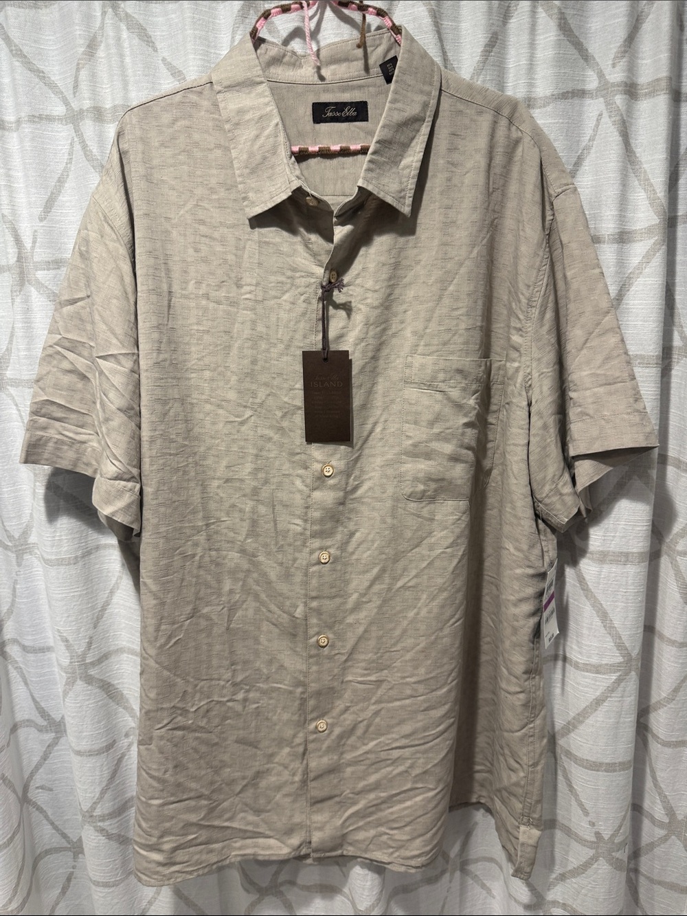 Tasso Elba Beige Short-Sleeve Button-Down Shirt